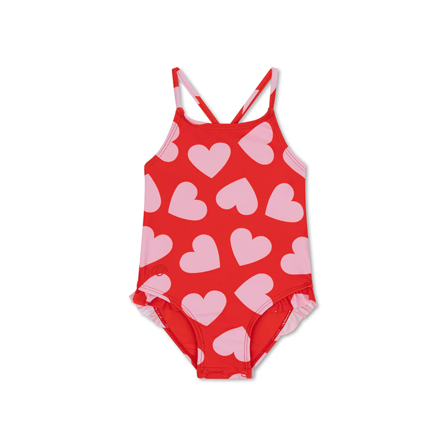 Swimsuit | Hearts Red | për vajza pa mëngë 146/152