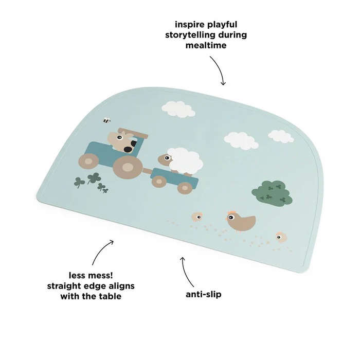 Shtroje (placemat) silikoni Tiny farm Blue