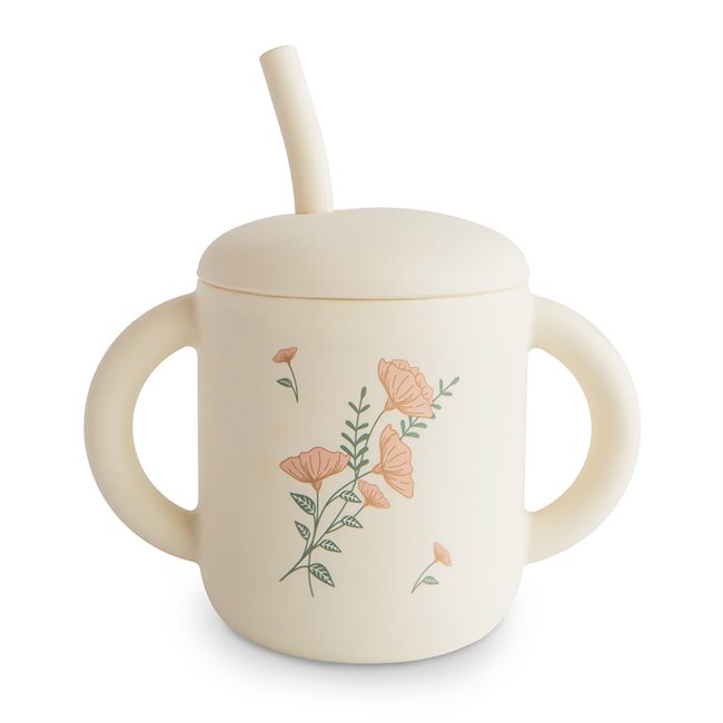 Tas selikoni me pip Mushie - Pink Flowers